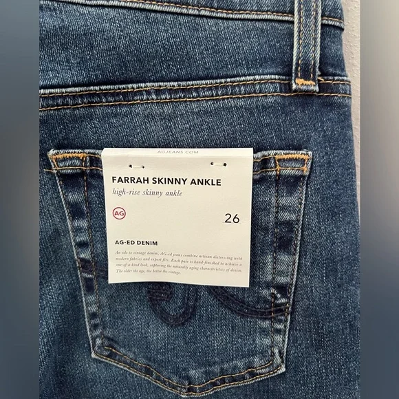 AG Farrah Skinny Ankle Dark Wash Denim Size 26R New